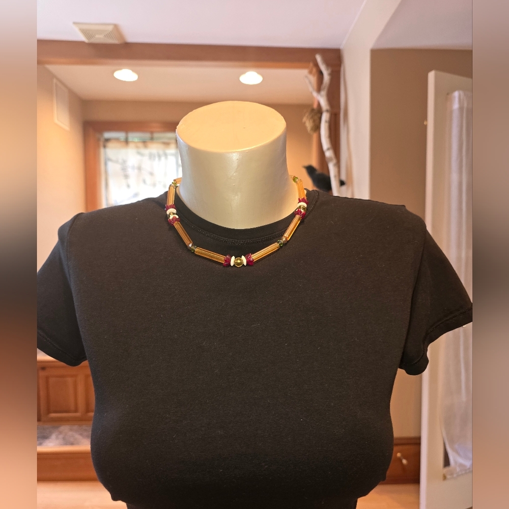 Elegant Yellow and Red Beaded Necklace